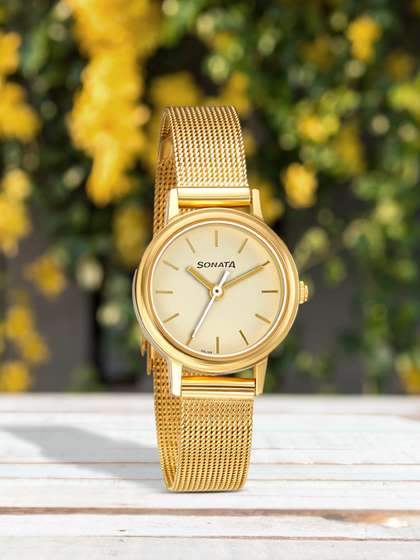 Sonata Essentials
                        Quartz Analog With Champagne Dial Watch For
                        Women - Nt8096ym08