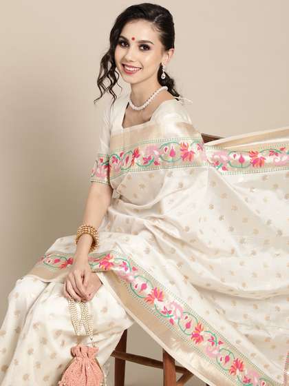 Saree mall Off White & Golden Woven Design Banarasi Saree