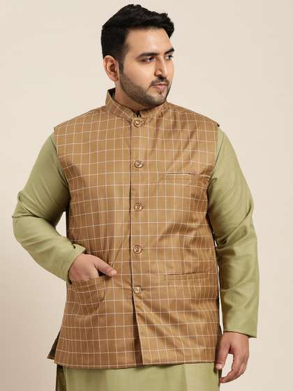 SOJANYA PLUS Plus Size Checked Nehru Jacket