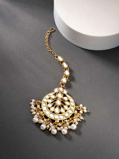 Peora Gold Plated
                      White Kundan Handcrafted Faux Pearl Wedding Maang
                      Tikka