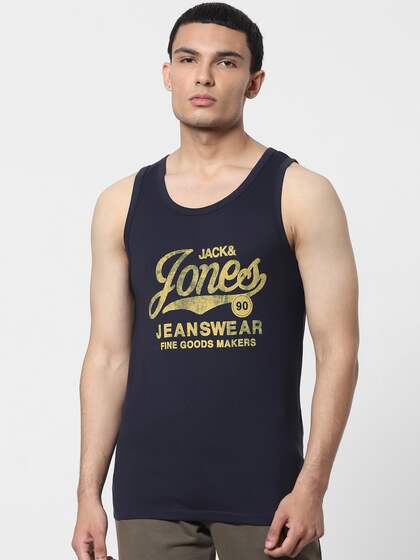 Jack & Jones Men Navy Blue Printed Innerwear Vest 1412579001