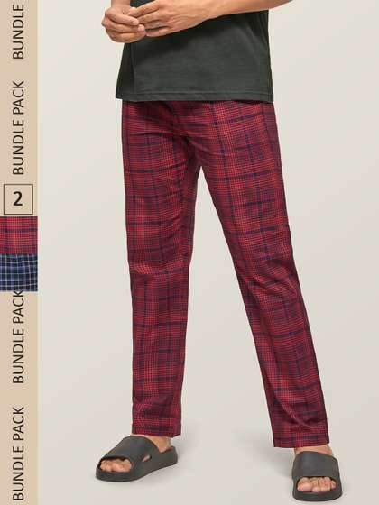 XYXX Men Maroon
                          & Navy Blue Pack of 2 Checked Super Combed
                          Cotton Lounge Pants