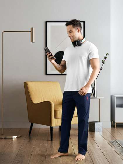 U.S. Polo Assn.
                          Men Navy Blue Solid Pure Cotton Lounge Pants