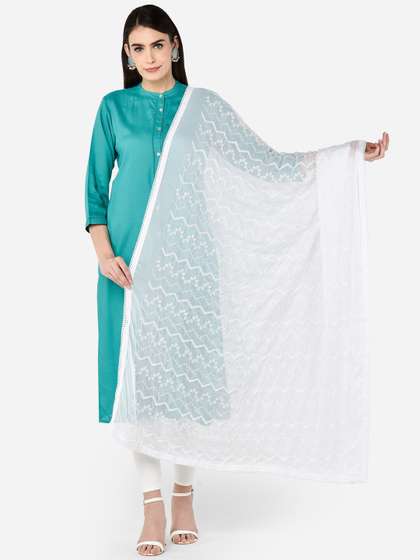 Dupatta Bazaar White
                        Embroidered Chiffon Dupatta