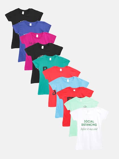 MANZON Girls Pack of 10 Cotton Typography Print T-shirts