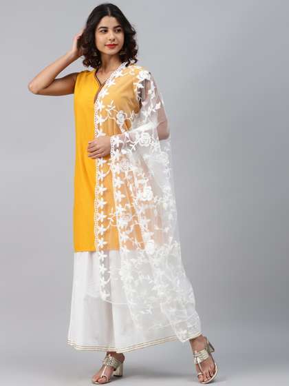 WEAVERS VILLA White
                        Embroidered Dupatta