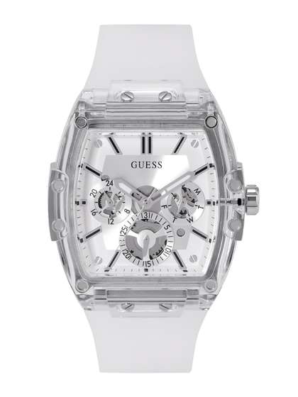 GUESS Men Silver-Toned
                    & White Dial Analogue Watch GW0203G1
