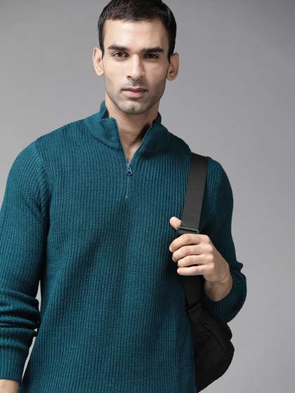 Roadster Men Teal
                        Blue Solid Pullover