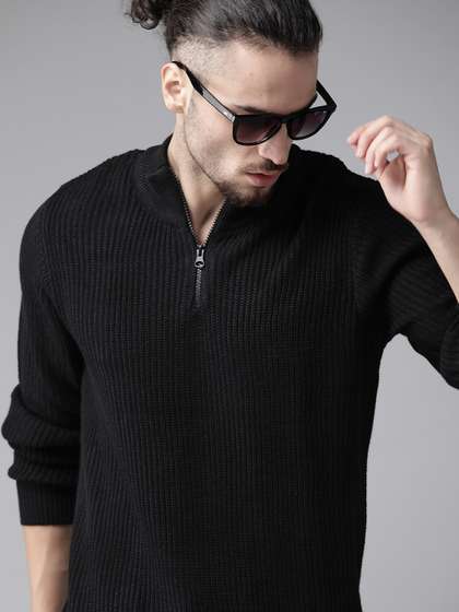 Roadster Men Black
                        Self Design Mock Collar Pullover