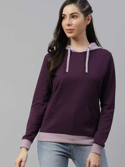 Roadster Women
                        Purple Solid Hooded Pullover Sweatshirt