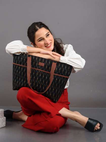 ZOUK Black Ikat Shopper Tote Bag