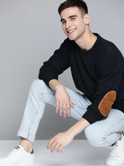 Mast & Harbour
                        Men Navy Blue Striped Pullover