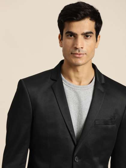 INVICTUS Men Black Self Design Slim Fit Single-Breasted Smart Casual Blazer