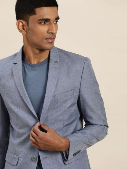 INVICTUS Men Blue Solid Single-Breasted Slim Fit Smart Casual Blazer