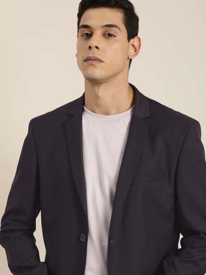 INVICTUS Men Navy Blue Solid Single-Breasted Slim Fit Smart Casual Blazer