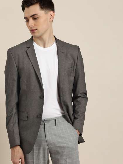 INVICTUS Men Charcoal Grey Slim Fit Solid Smart Casual Blazer
