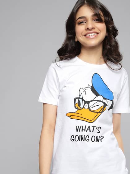 Kook N Keech Disney Teens Girls White Donald Duck Printed Pure Cotton T-shirt