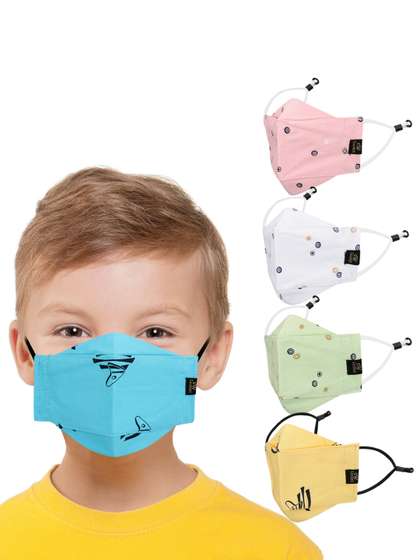 CENWELL Kids Pack Of 5
                      Printed 6-Ply Pure Cotton Reusable 3D Cloth Masks