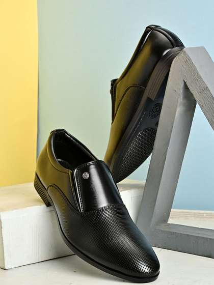 Price History of INVICTUS Men Black Textured Formal Slip-Ons (6