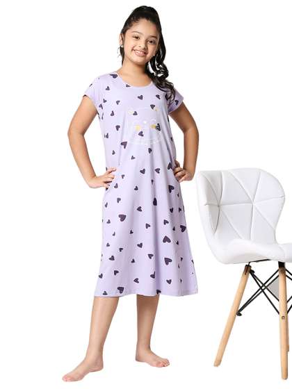 Zeyo Girls Violet Heart
                    Printed Nightdress