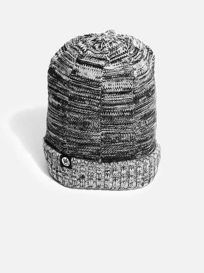 YK Kids Grey Melange
                      & Black Self-Design Beanie