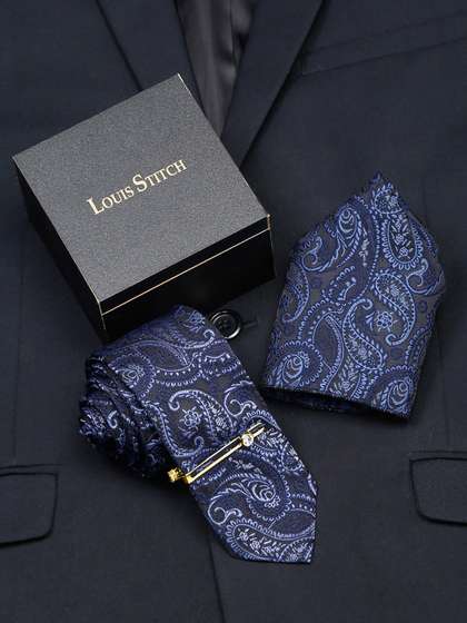 LOUIS STITCH Men's Royal
                    Blue Italian Silk Necktie Accessory Gift Set