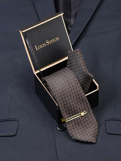 LOUIS STITCH Men
                    Chocolate Brown Italian Silk Necktie Accessory Gift
                    Set