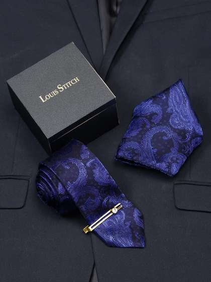 LOUIS STITCH Men's Royal
                    Blue Italian Silk Necktie Accessory Gift Set