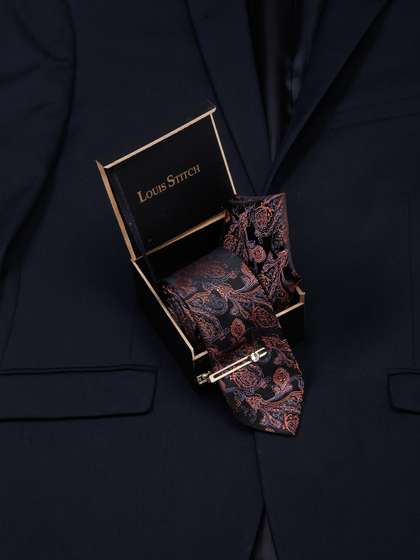 LOUIS STITCH Men Floral
                    Italian Silk Necktie Accessory Gift Set