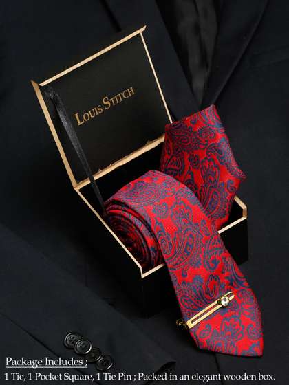 LOUIS STITCH Men Silk
                      Necktie Accessory Gift Set
