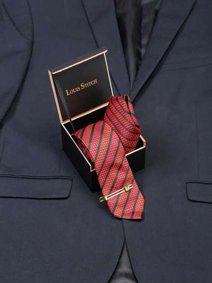 LOUIS STITCH Men Ruby
                    Red Italian Silk Necktie Accessory Gift Set