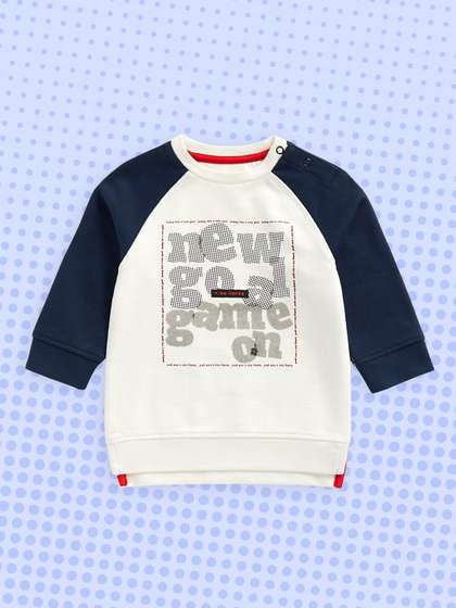 mothercare Infant Boys
                    White & Navy Blue Typography Printed Pure Cotton
                    Sweatshirt