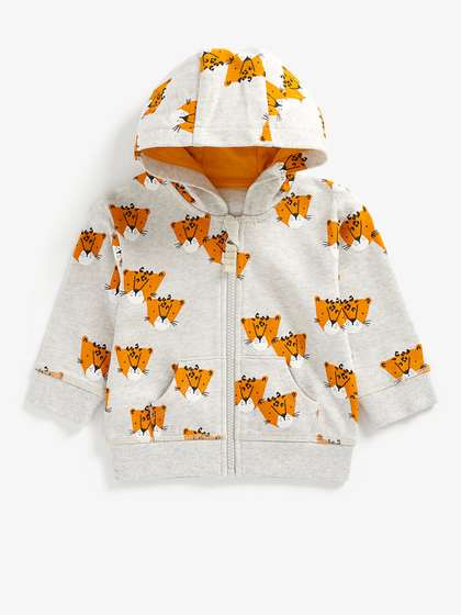 mothercare Boys Grey
                      Melange Conversational Printed Hooded Sweatshirt