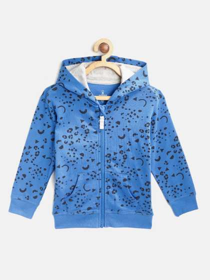 mothercare Boys Blue
                    & Black Cotton Abstract Printed Hooded
                    Sweatshirt