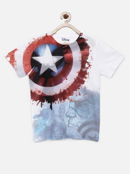 YK Disney Boys White Marvel Captain America Round Neck T-shirt