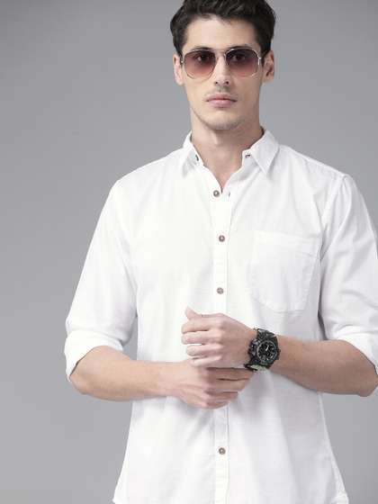 Roadster Men White
                        Solid Pure Cotton Casual Shirt