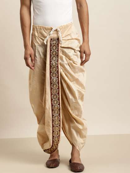 SOJANYA Men Beige
                      Embroidered Dhoti