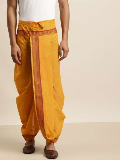 SOJANYA Men Mustard
                        Yellow Solid Dhoti Pants
