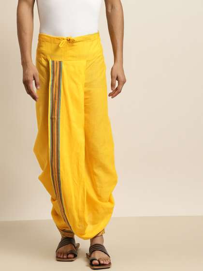 SOJANYA Men Yellow
                        solid Cotton Dhoti Pants