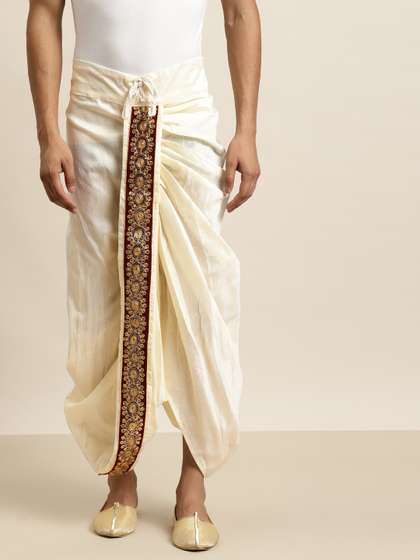 SOJANYA Men
                        Cream-Coloured & Maroon solid Dhoti Pants
