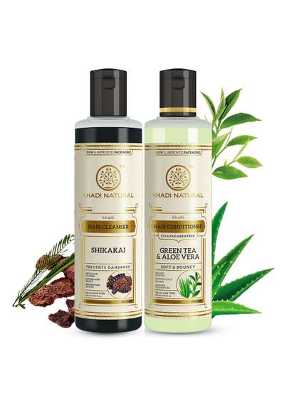 Khadi Natural Shikakai Shampoo + Green Tea & Aloevera Hair Conditioner Combo - 420ml