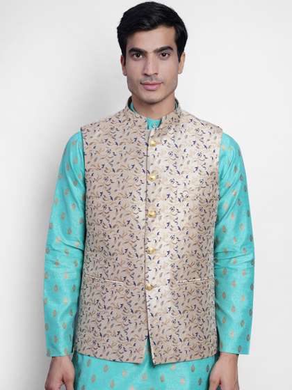 Wintage Men Printed Woven-Design Banarasi Nehru Jacket