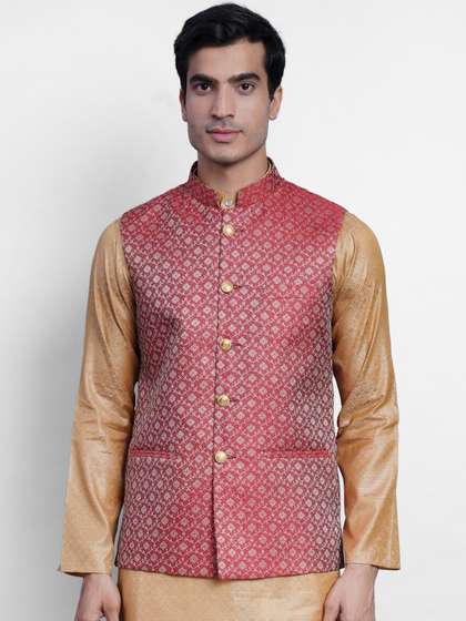 Wintage Men Woven Design Banarasi Nehru Jacket