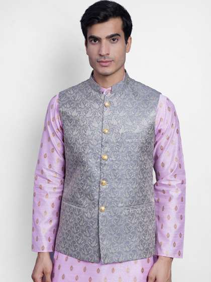 Wintage Men Woven-Design Banarasi Nehru Jacket