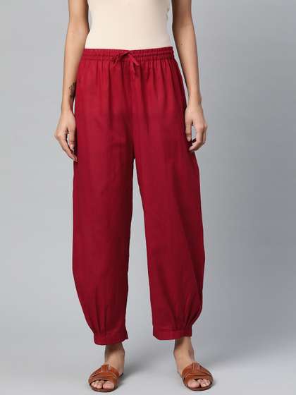 Laado - Pamper
                        Yourself Women Maroon Solid Pure Cotton Cropped
                        Afghan Salwar