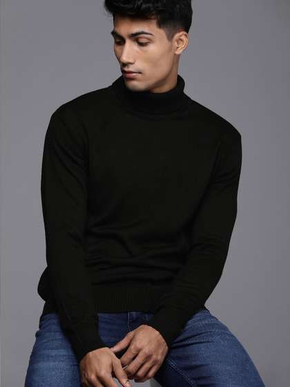 WROGN Men Black Slim Fit Turtle Neck Pullover