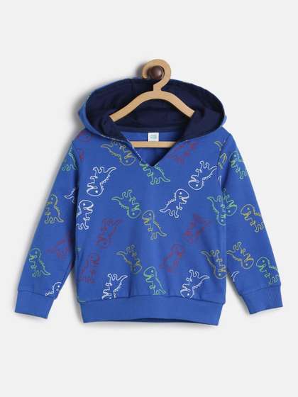MINI KLUB Boys Blue
                      & White Printed Hooded Cotton Sweatshirt