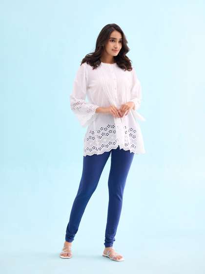 Go Colors Women
                          Navy Blue Solid Churidar-Length Cotton
                          Leggings