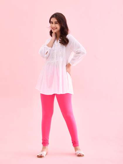 Go Colors Women Pink
                        Solid Churidar-Length Cotton Leggings