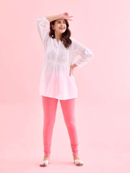 Go Colors Women Pink
                        Solid Cotton Churidar-Length Leggings